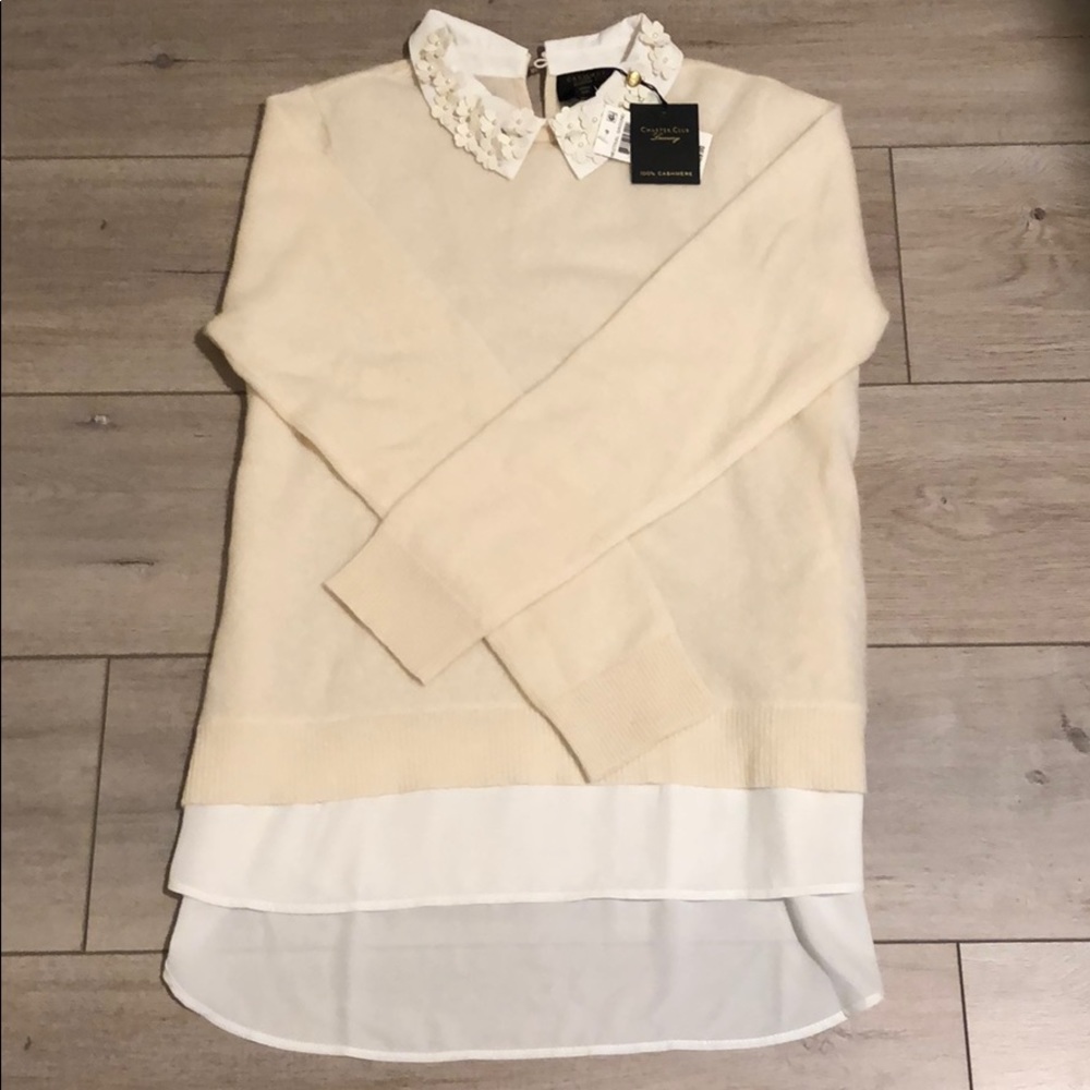 Macy’s cashmere sweater with flower collar